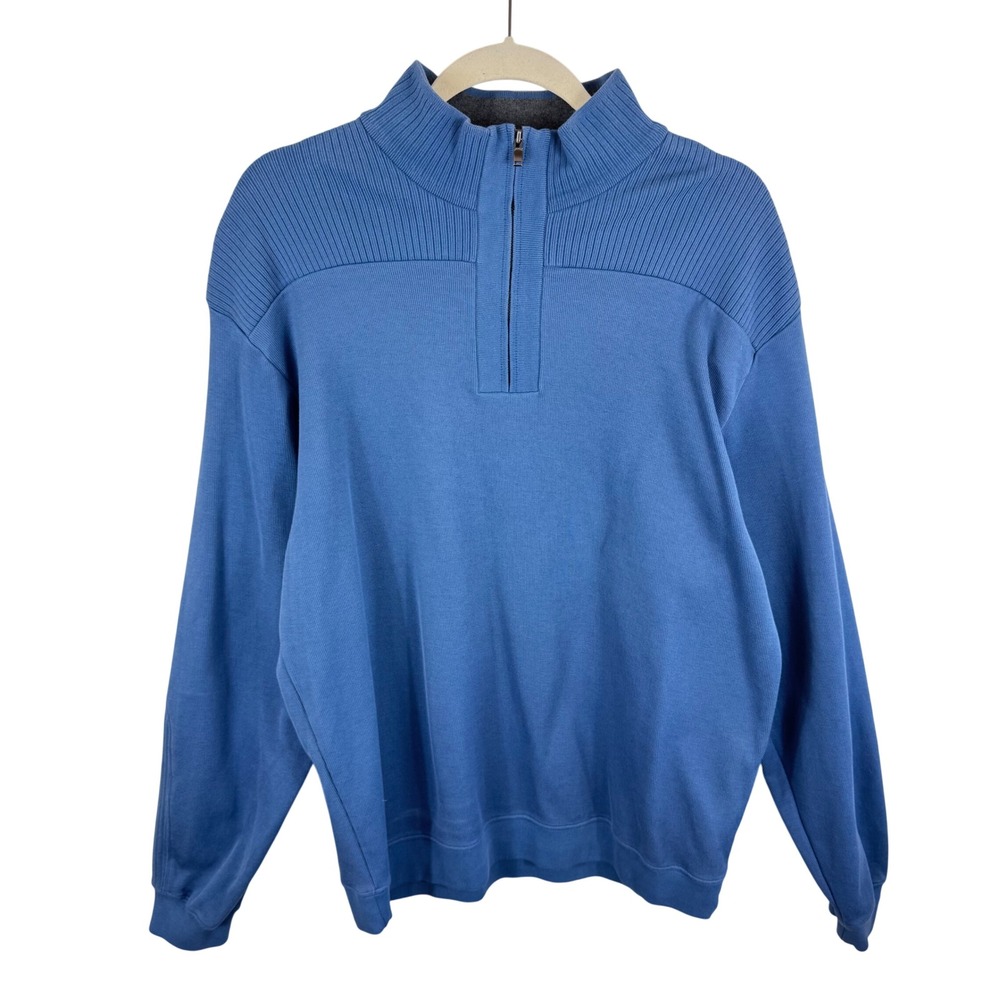 Cutter & Buck Mens Blue 100% Pima Cotton Quarter Zip Pullover Sweater Size Large